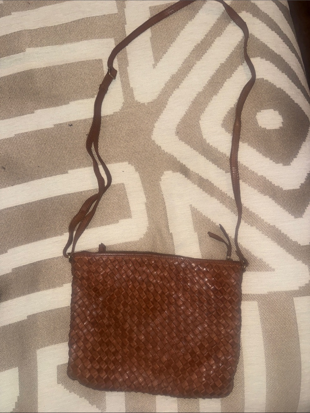Woven 100 % Leather Crossbody Bag - Brown exclusive of trims